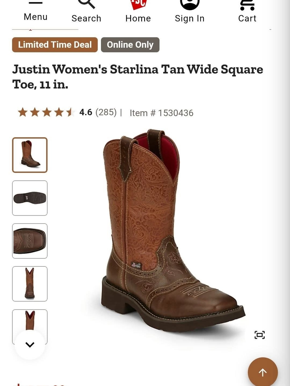 Justin Boots Women's Starlina Tan Brown Western Cowboy Boots
